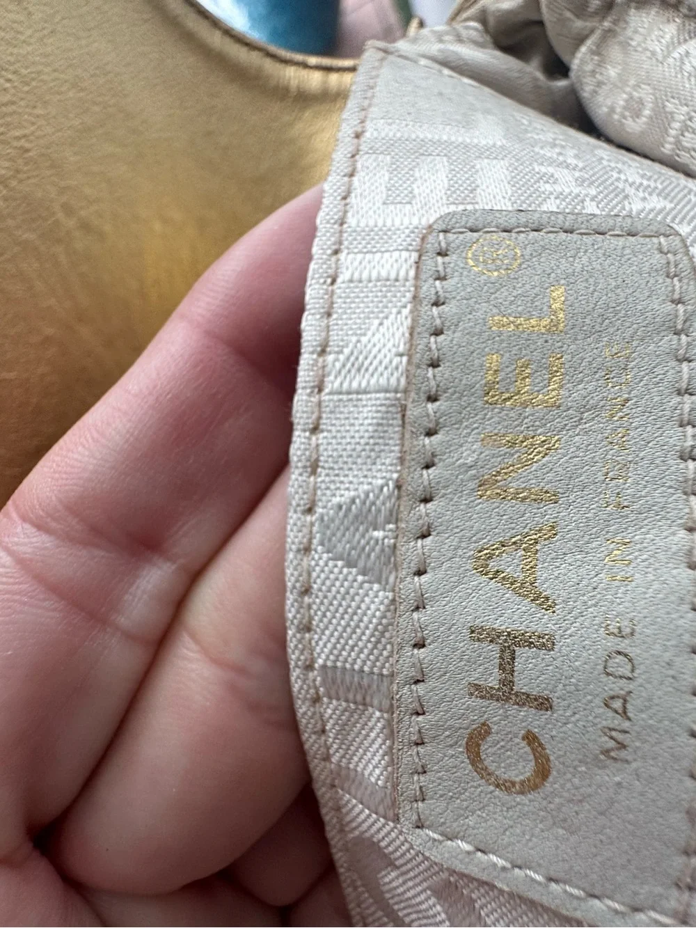 CHANEL Vintage 2003-2004 Quilted Metallic Gold Evening Bag with Chain Strap